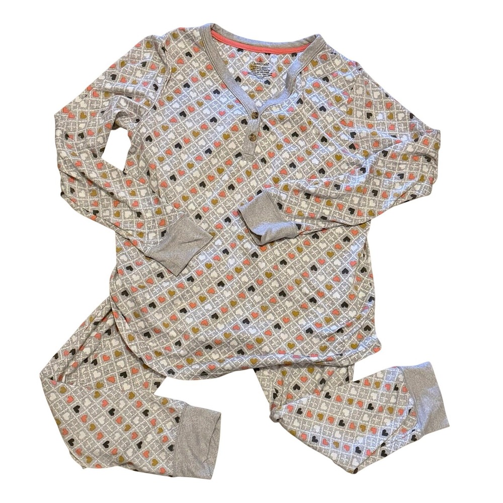 Cuddl Duds Heart Print Pajama Set Small Cozy Henley button Cozygirl Softgirl